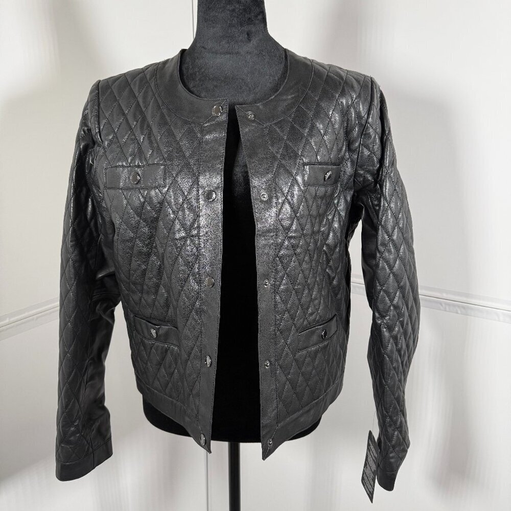 Bod & Christensen Black Quilted Leather Jacket Size 10